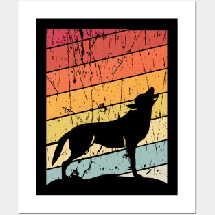 retro wolf howling Posters and Art